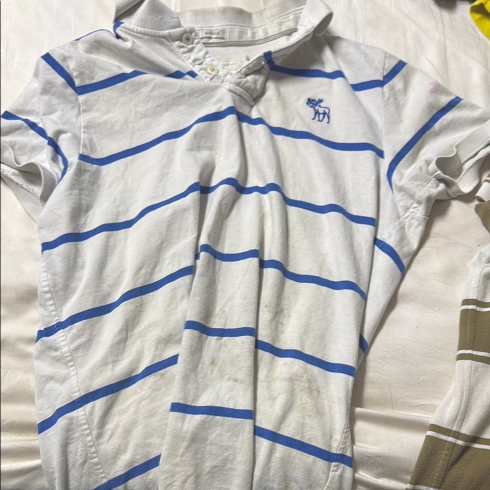 Abercrombie & Fitch Polo White Blue Striped Cotton